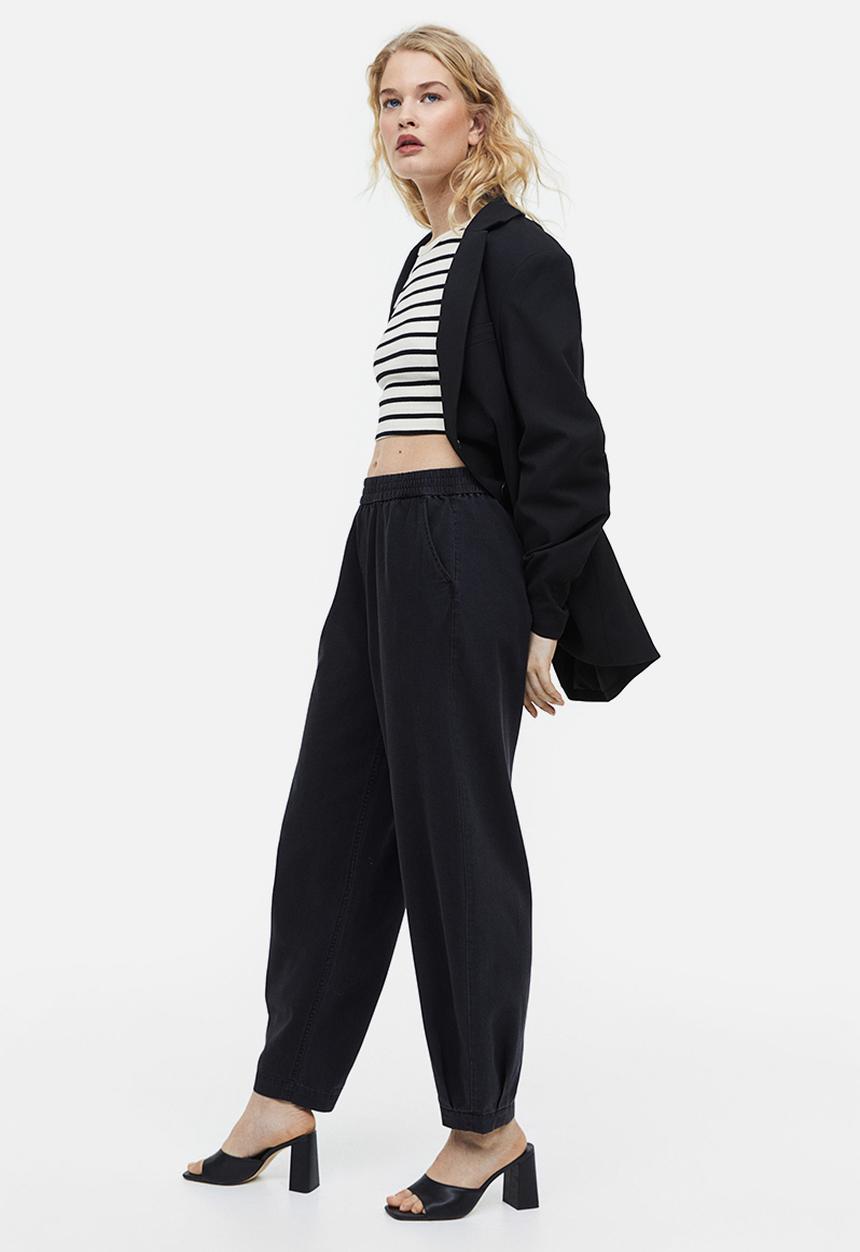 H&M - High-waisted woven joggers - black