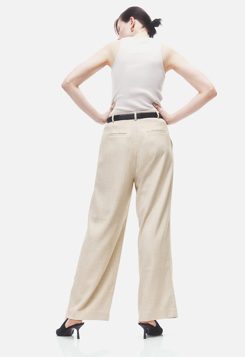 H&M - Wide trousers - beige/herringbone-patterned