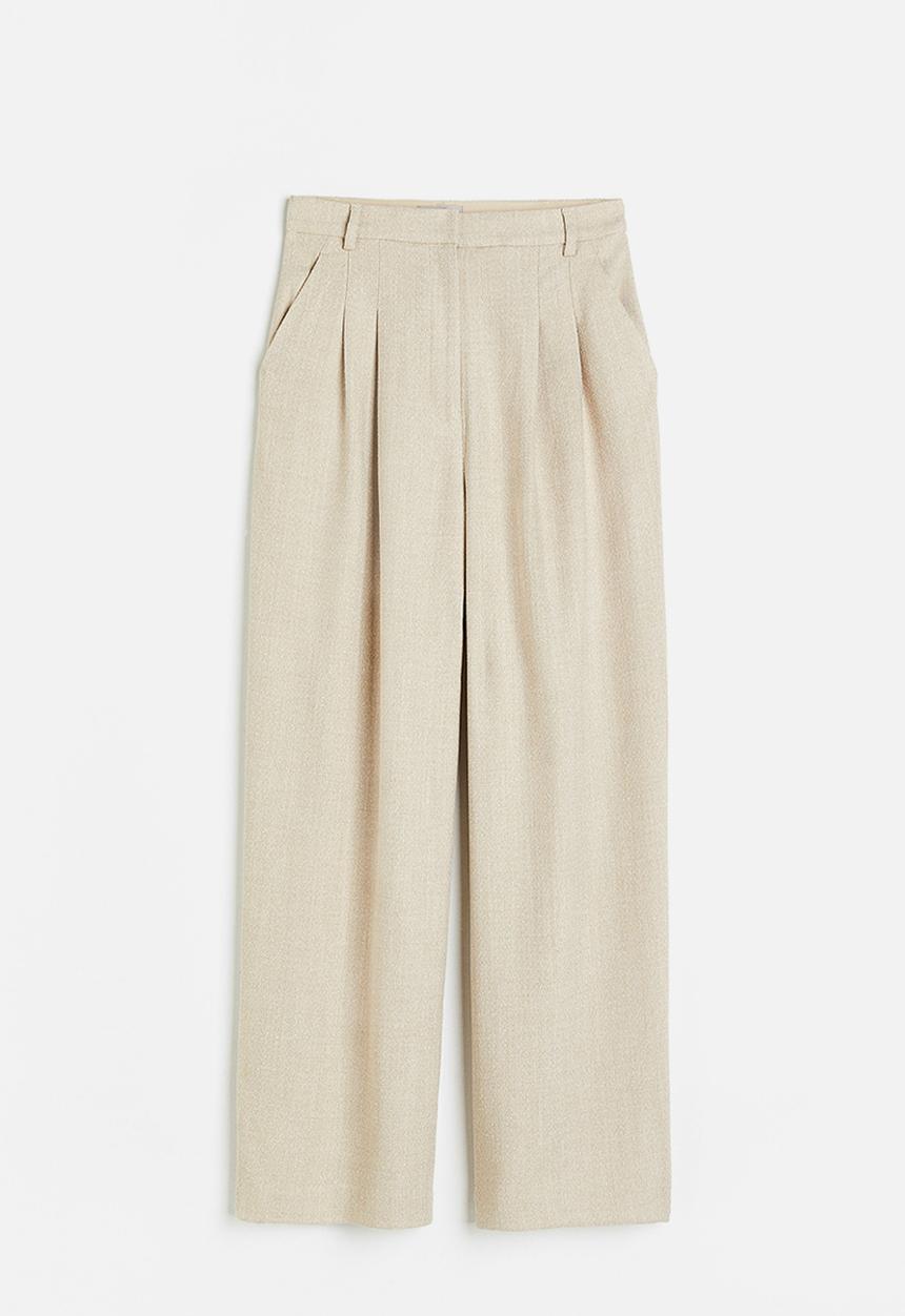 H&M - Wide trousers - beige/herringbone-patterned