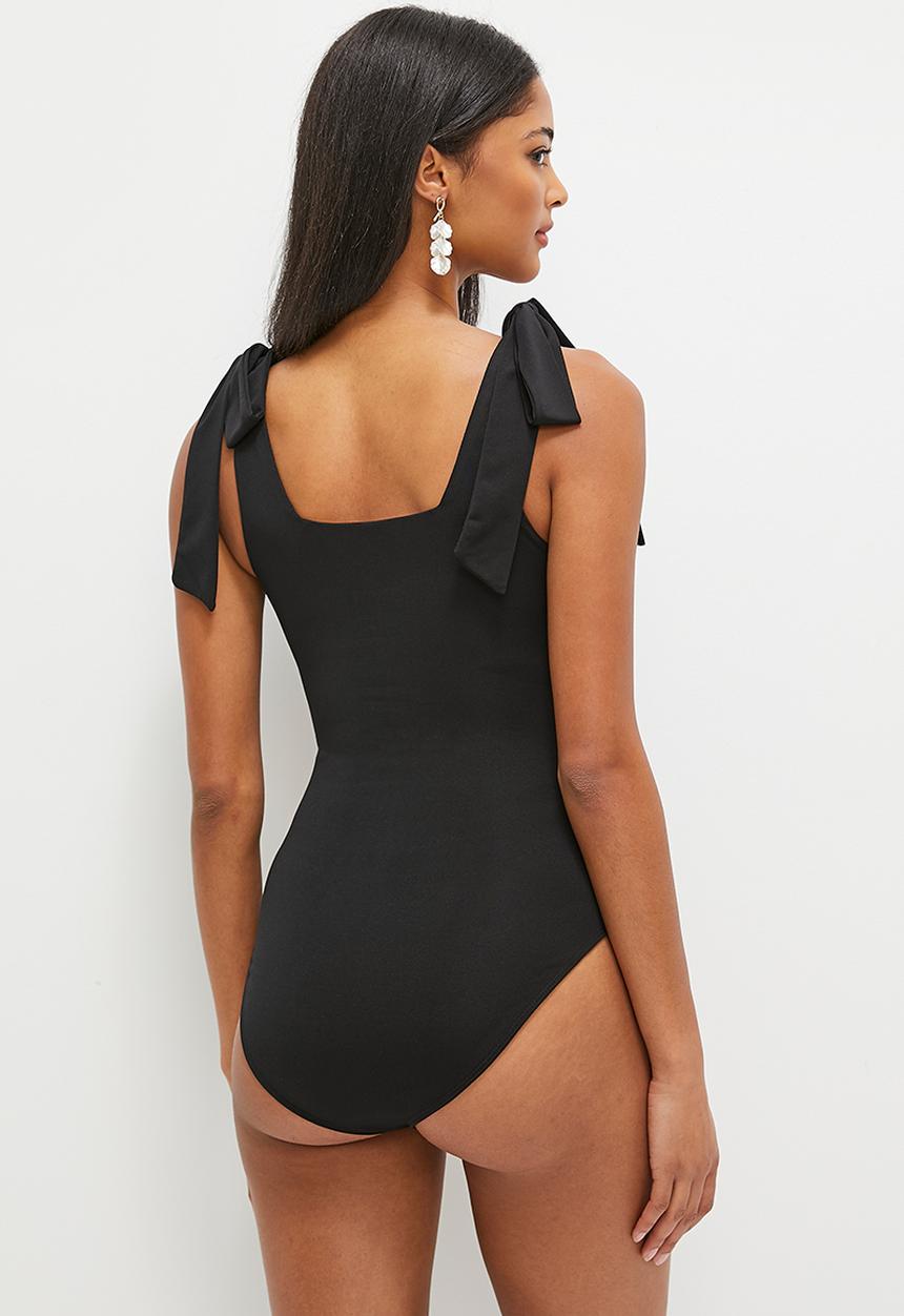 MILLA - Easy shoulder tie bodysuit - black