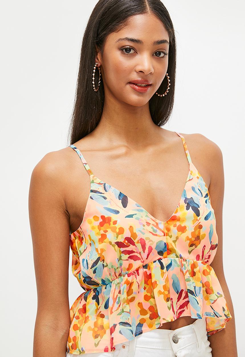 MILLA - Soft ruffle cami - peachy florals