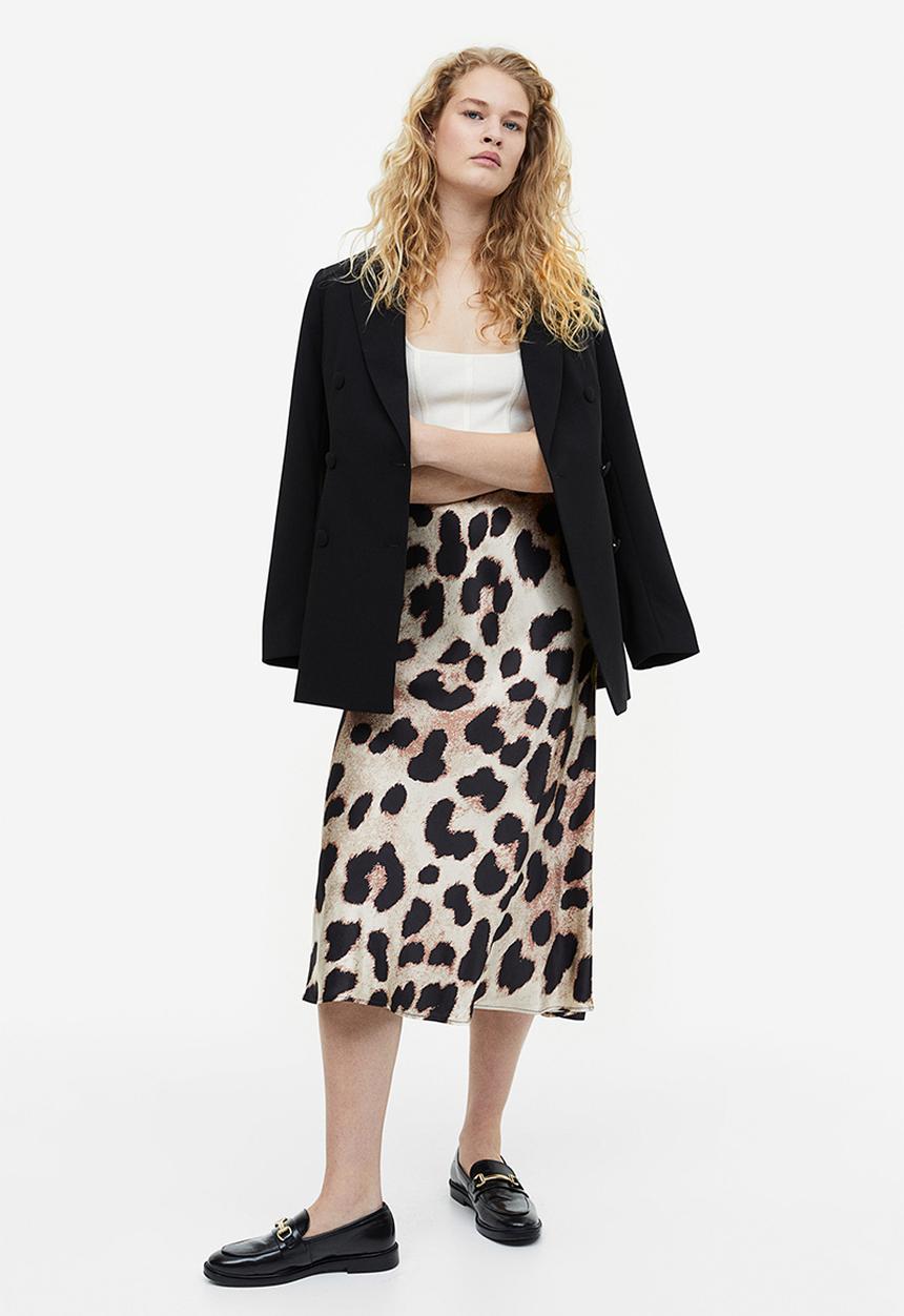 H&M - Flared skirt - light beige/leopard print 