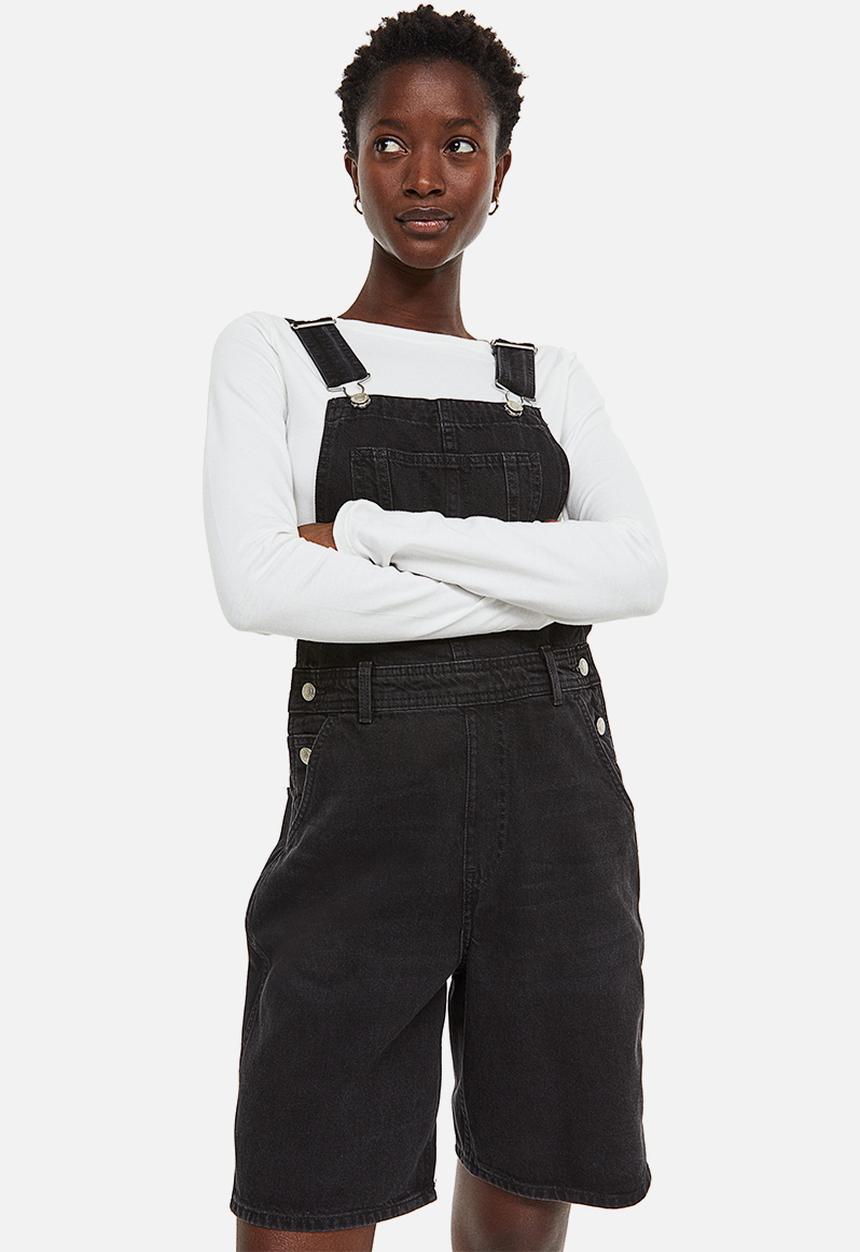 H&M - Denim dungaree shorts - black
