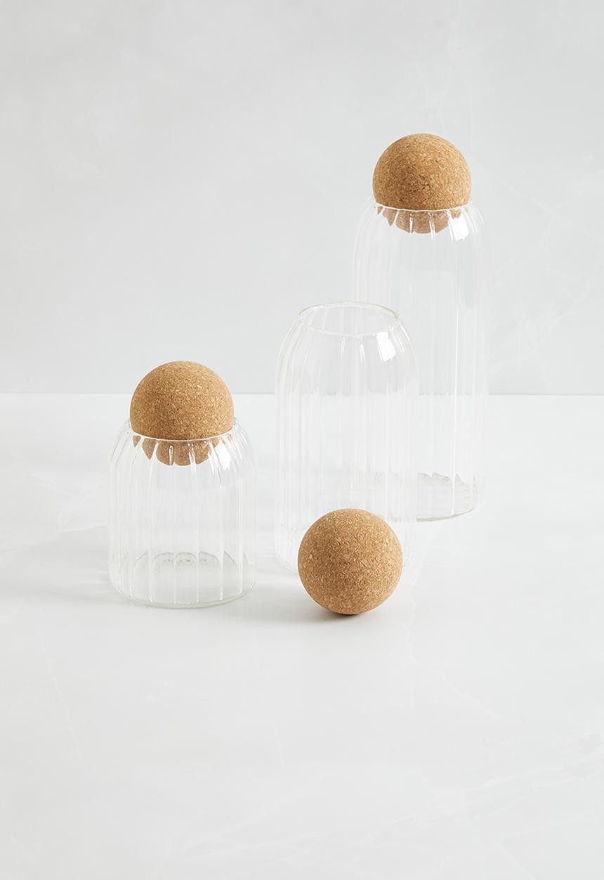 Sixth Floor - Ribbed glass and cork pantry storage jar - set of 3