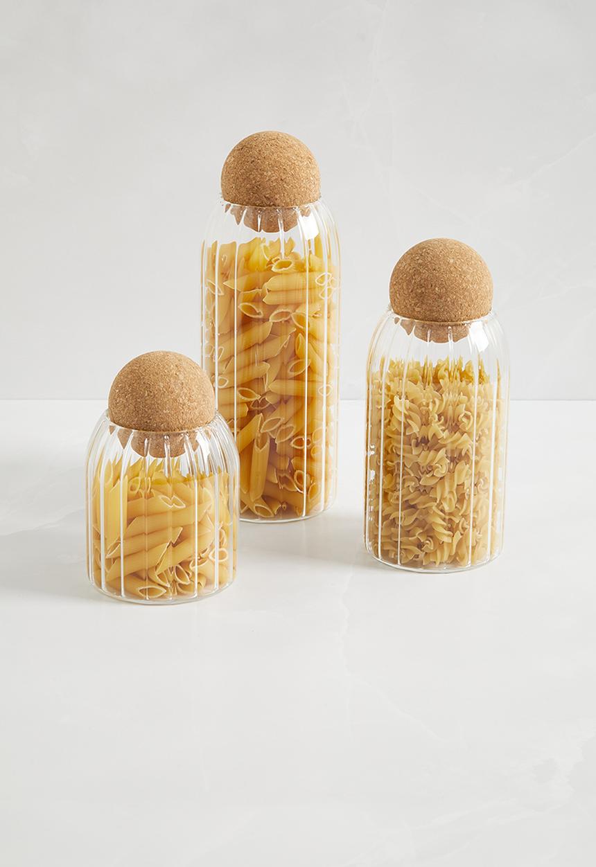 Sixth Floor - Ribbed glass and cork pantry storage jar - set of 3