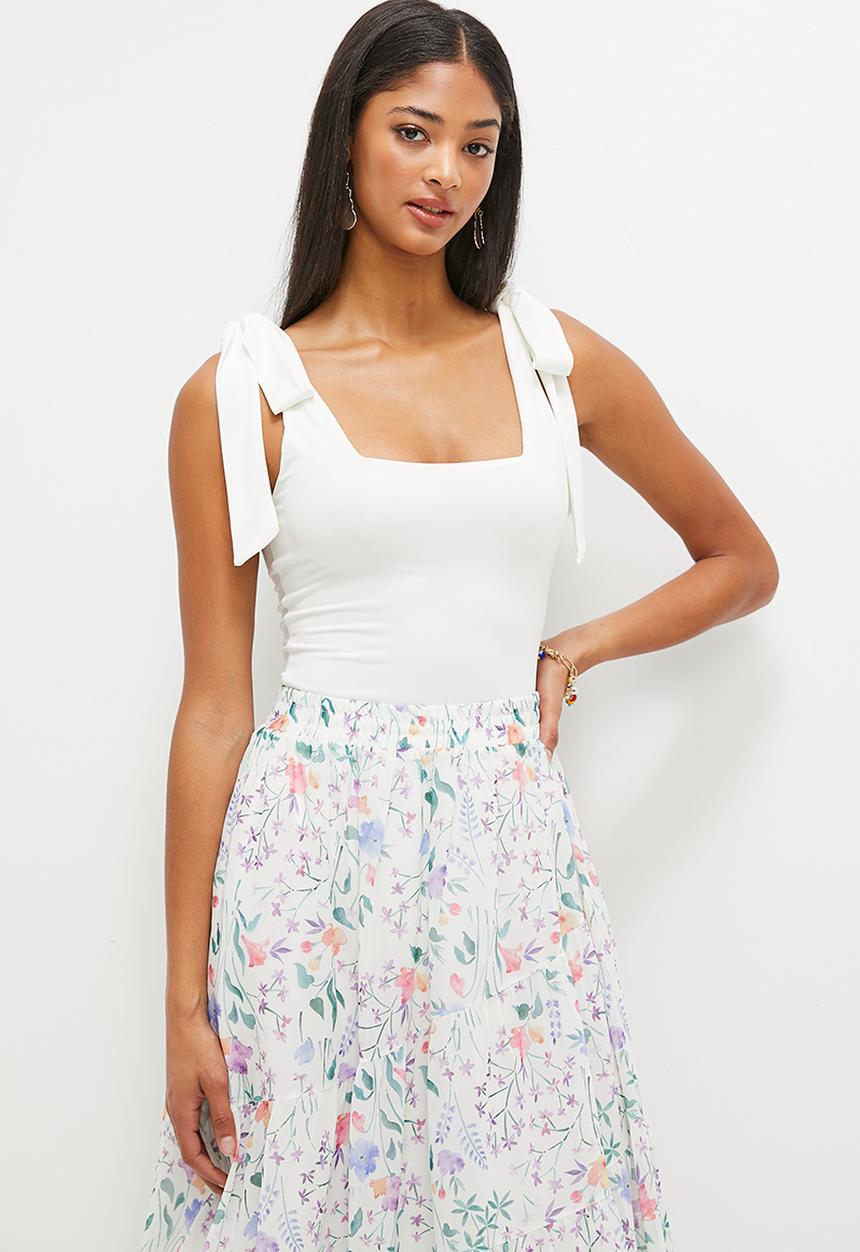 MILLA - Easy shoulder tie bodysuit - white