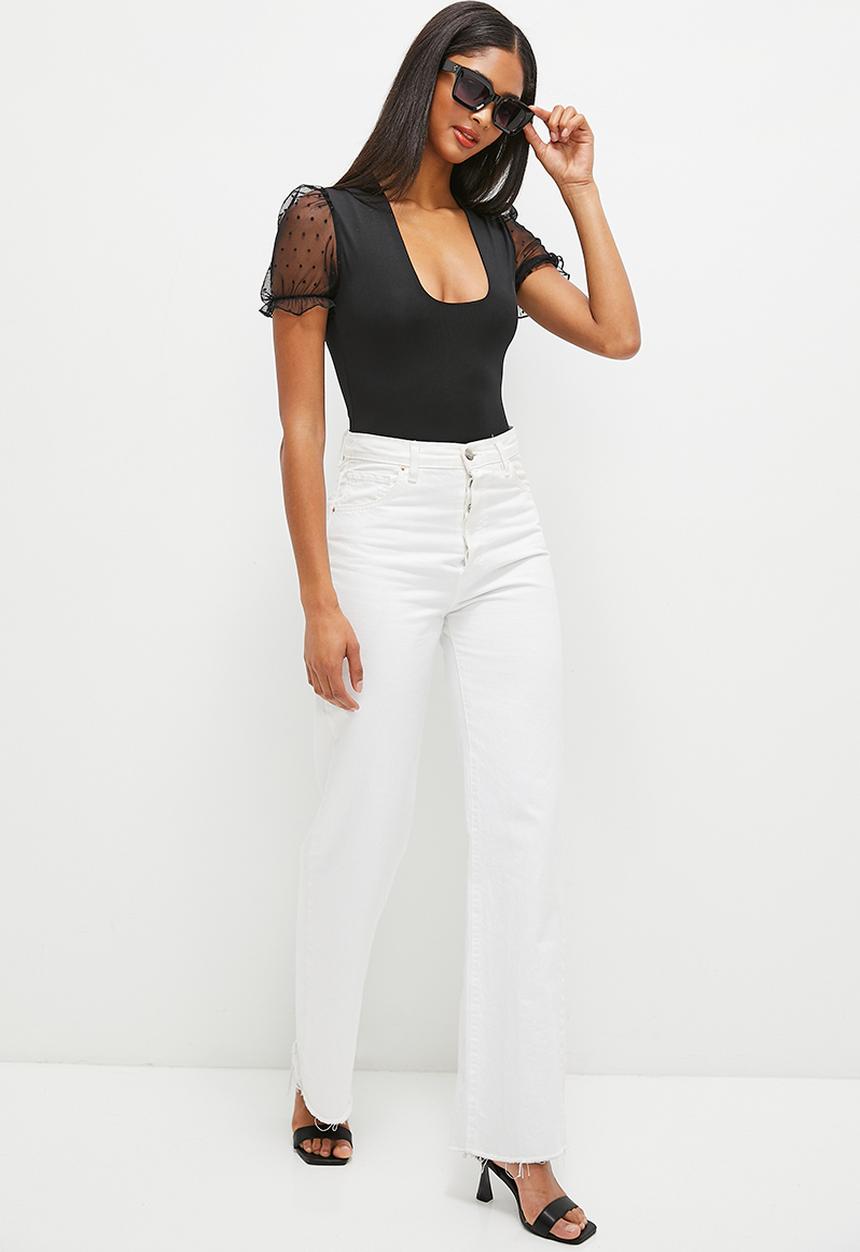 MILLA - Mesh inset sleeve bodysuit - black