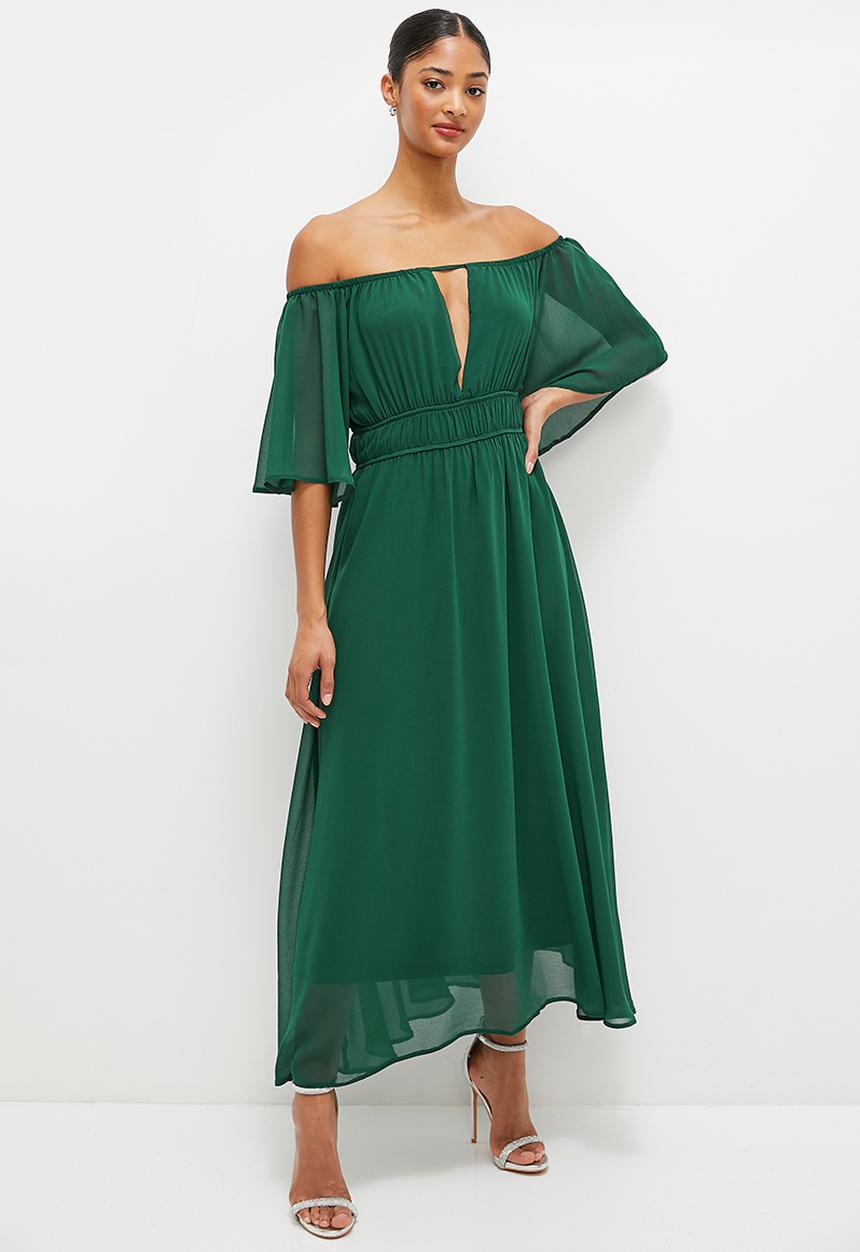 MILLA - Strappy bardot fit & flare midi - emerald