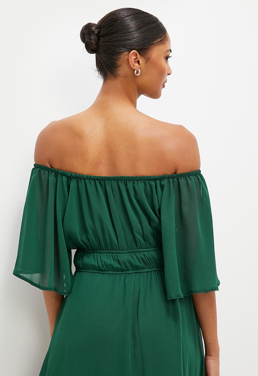 MILLA - Strappy bardot fit & flare midi - emerald