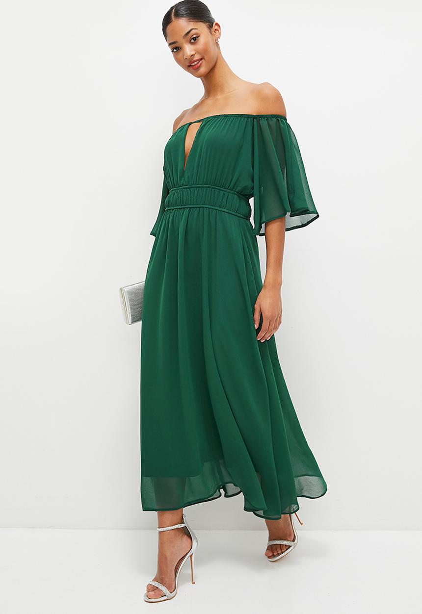 MILLA - Strappy bardot fit & flare midi - emerald