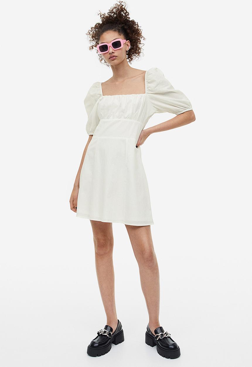 H&M - Puff-sleeved dress - white