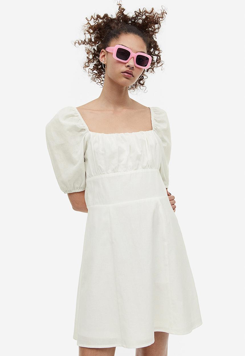 H&M - Puff-sleeved dress - white