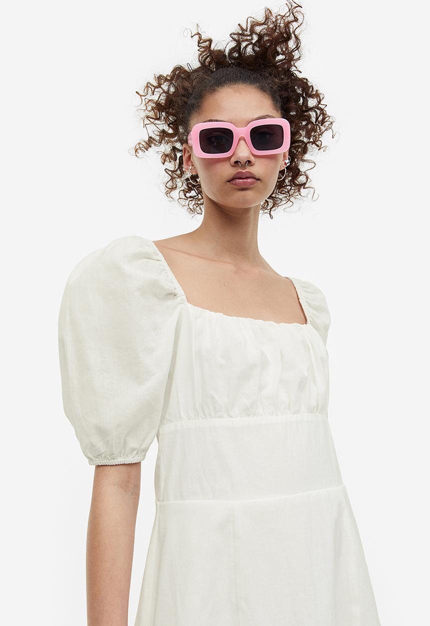 H&M - Puff-sleeved dress - white