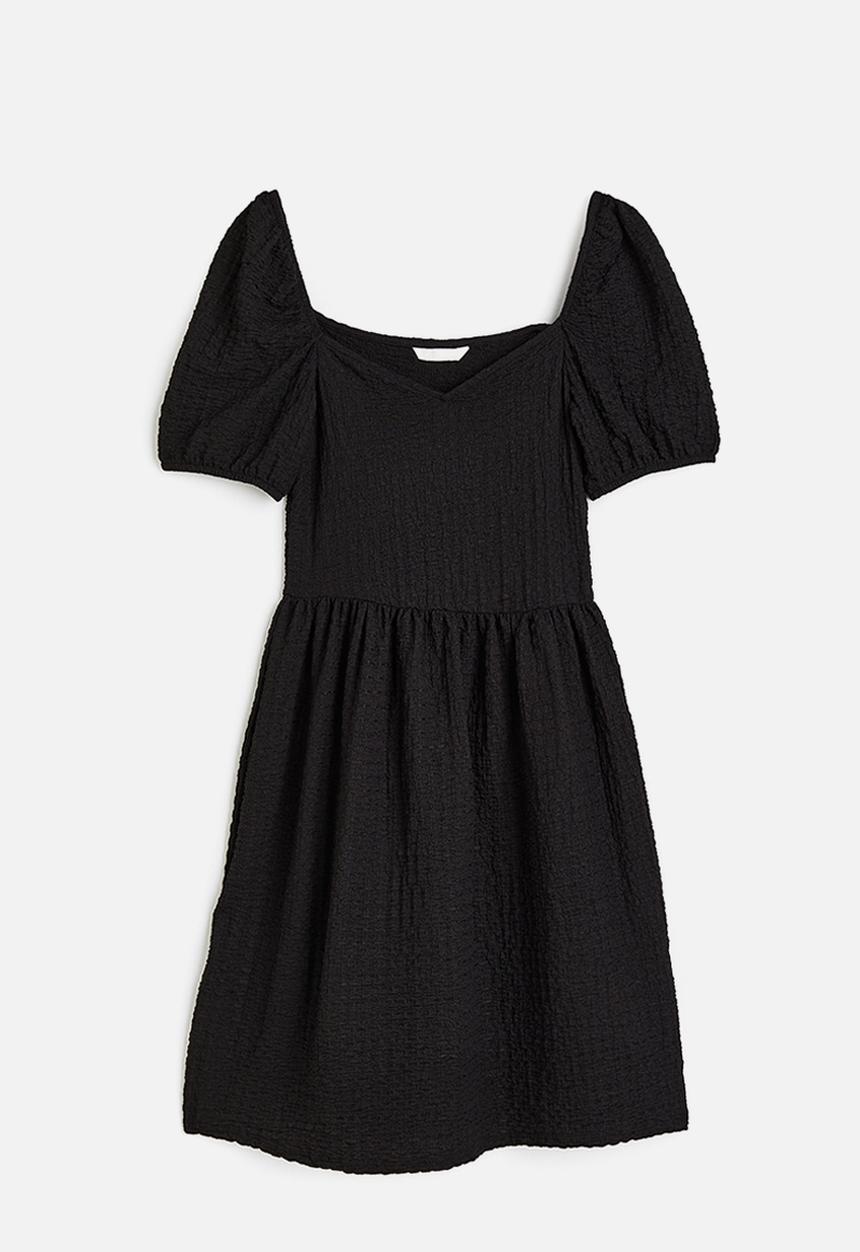 H&M - Puff-sleeved textured jersey dress - black