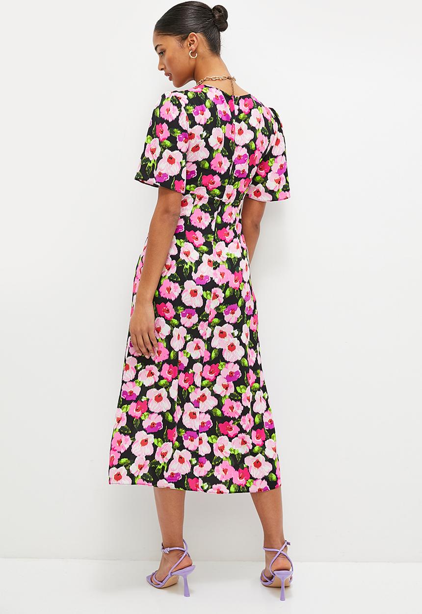 MILLA - Empire midi dress with slit - multi