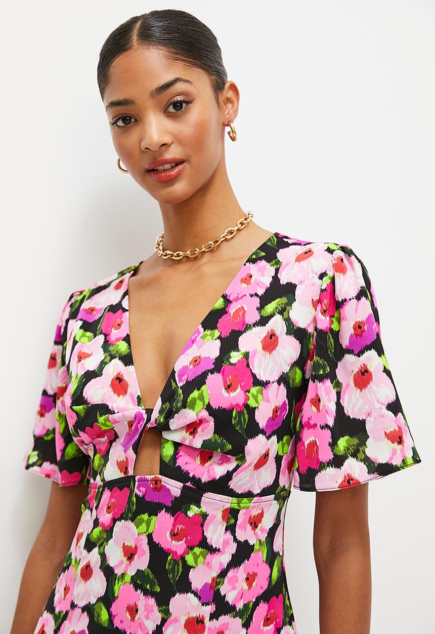 MILLA - Empire midi dress with slit - multi