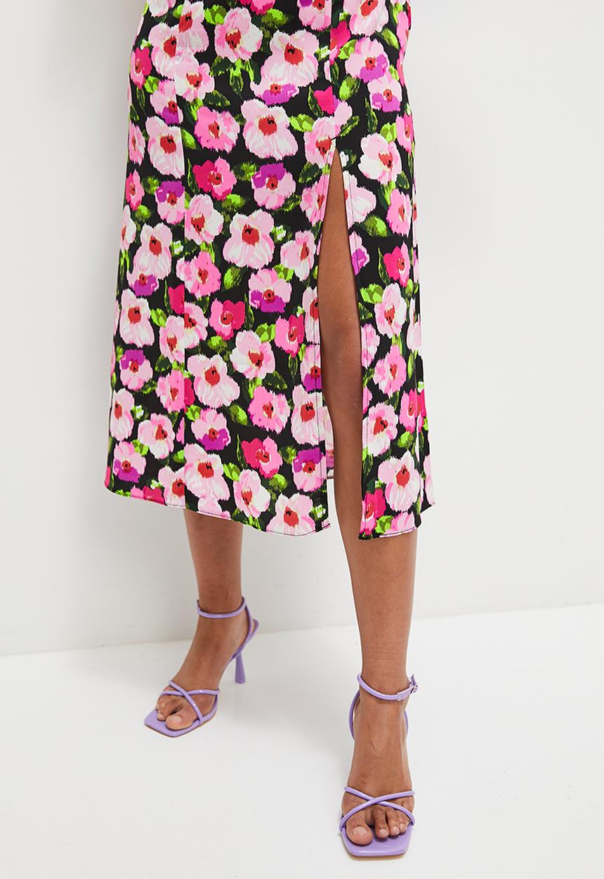 MILLA - Empire midi dress with slit - multi