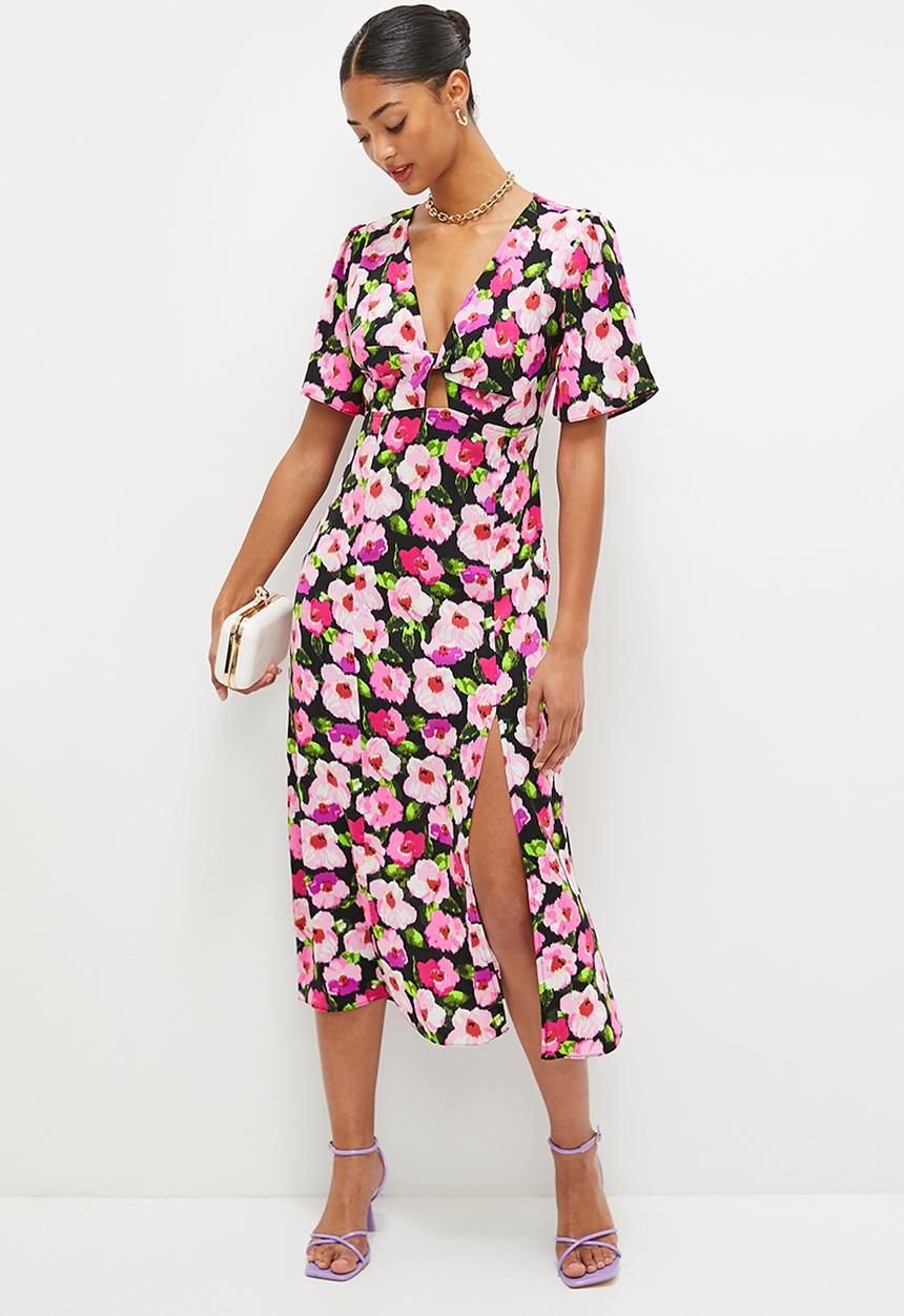 MILLA - Empire midi dress with slit - multi