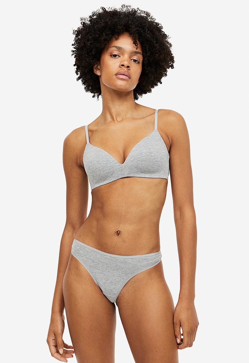 H&M - 3-pack cotton thong briefs - grey marl/white