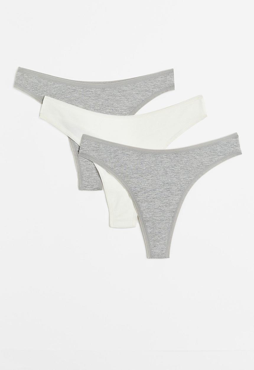 H&M - 3-pack cotton thong briefs - grey marl/white