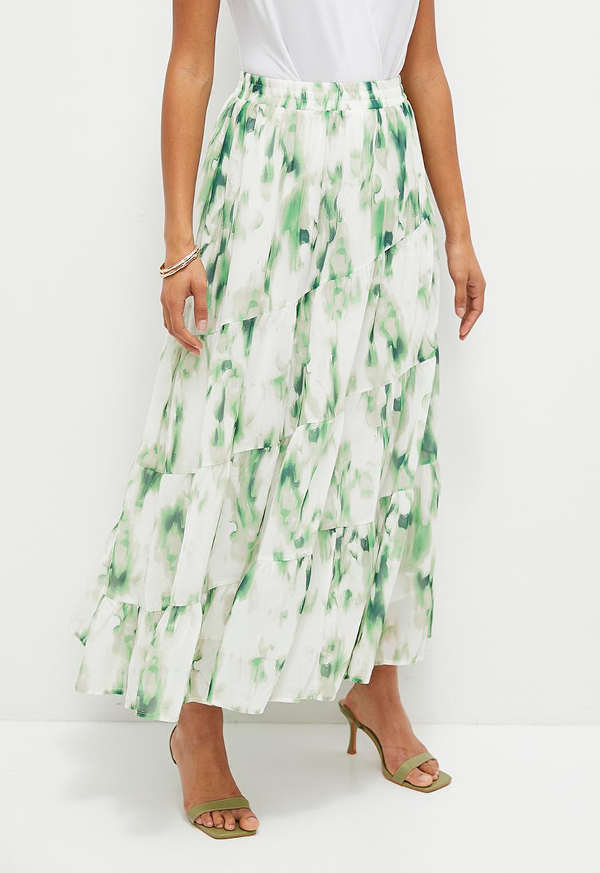 MILLA - Femme mdi skirt - green & white 