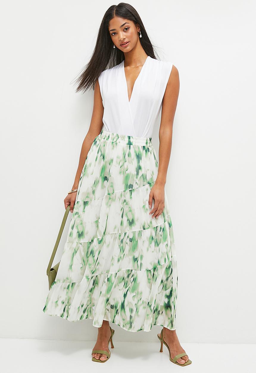 MILLA - Femme mdi skirt - green & white 