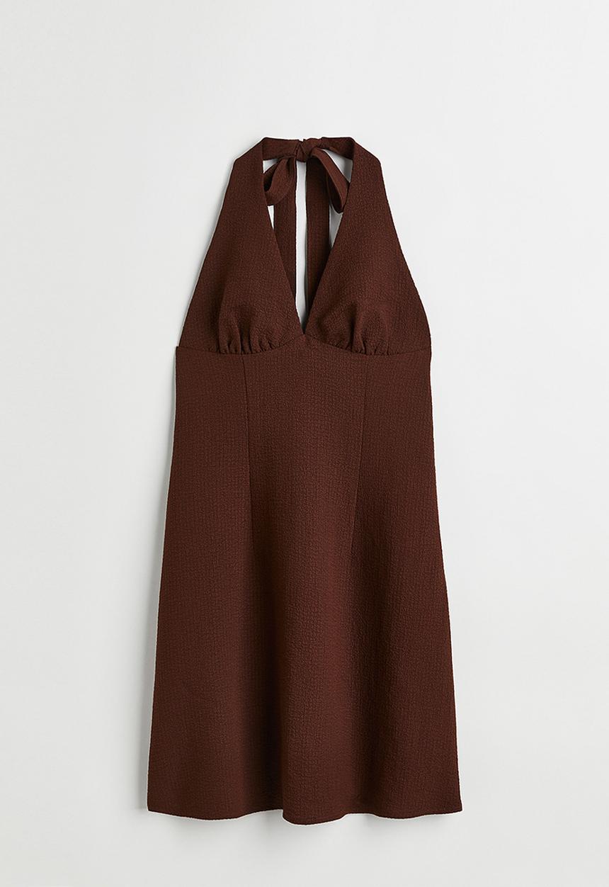 H&M - Halterneck crêpe dress - dark brown 