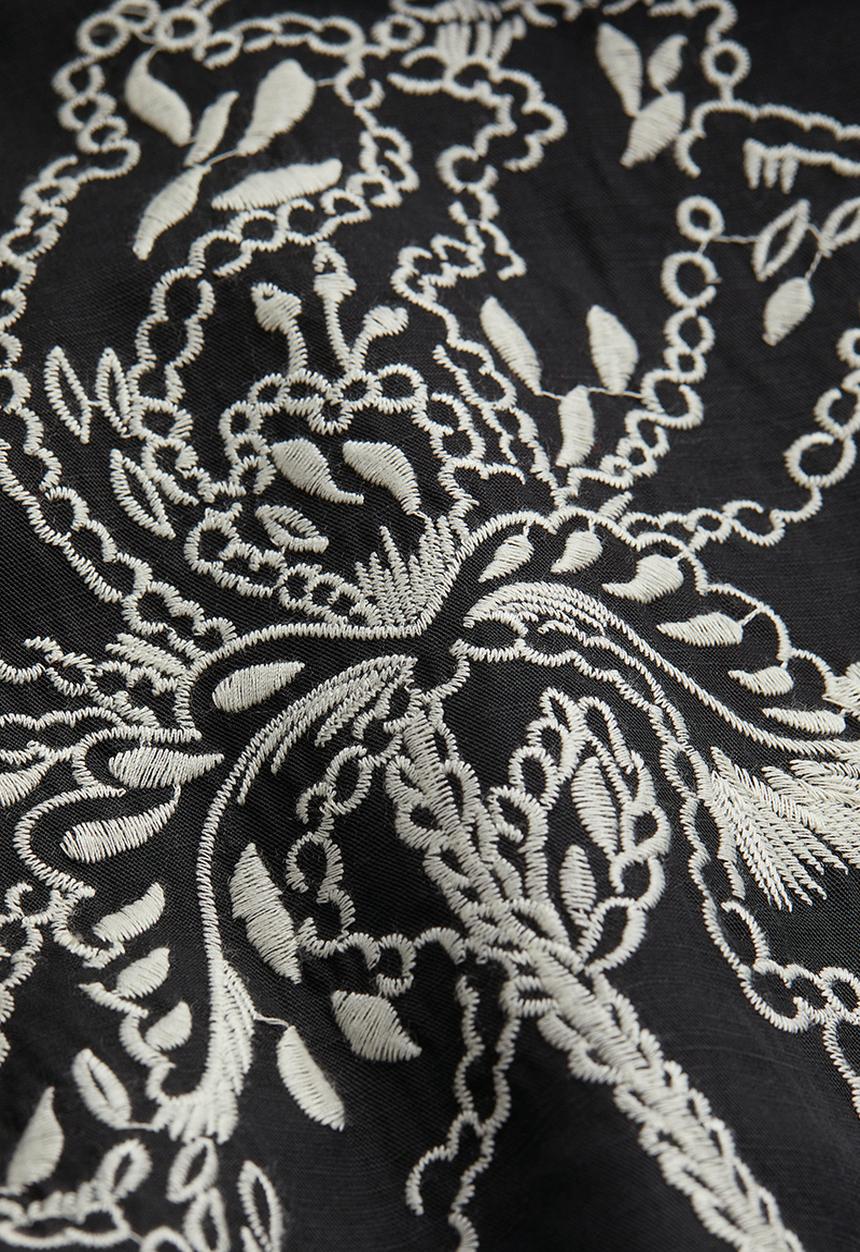 H&M - Short embroidered kaftan dress - black/paisley-patterned