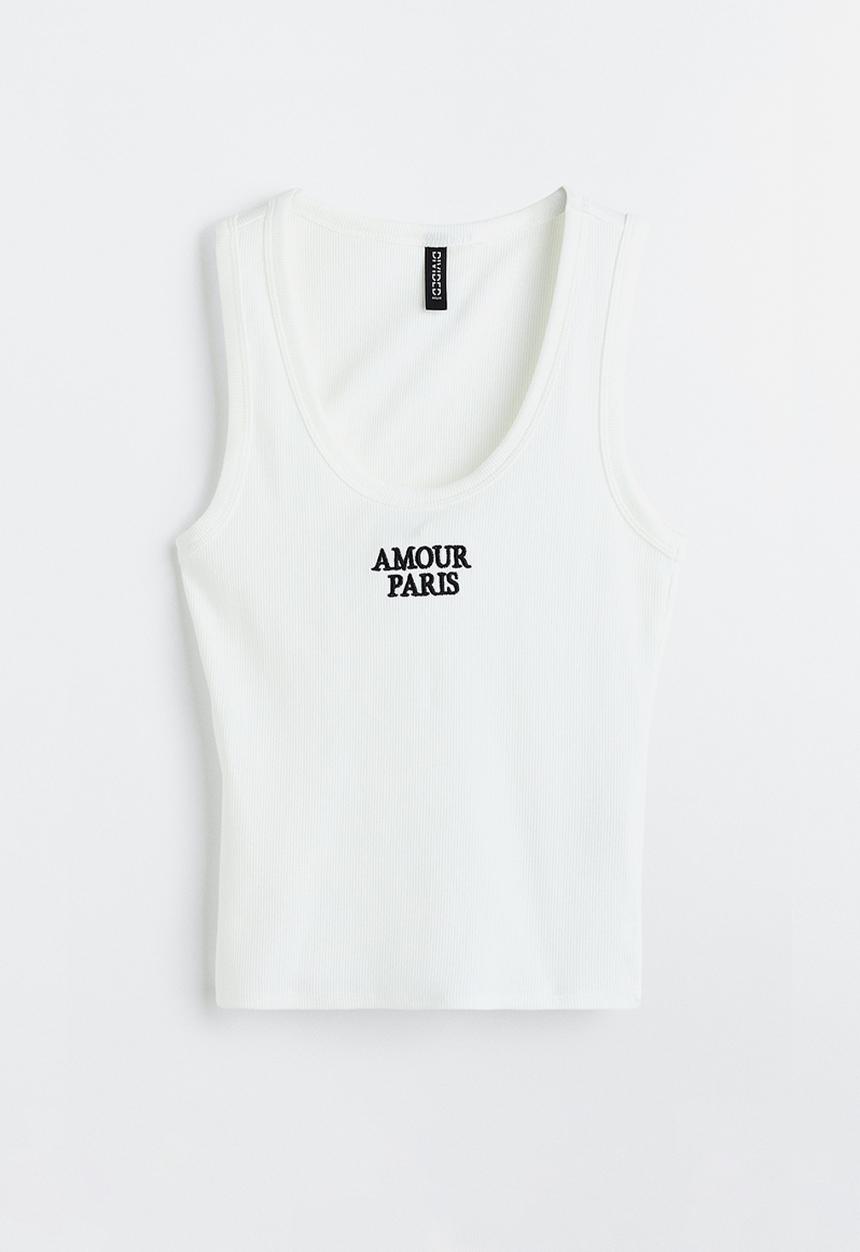 H&M - Ribbed cotton vest top - white & amour paris 