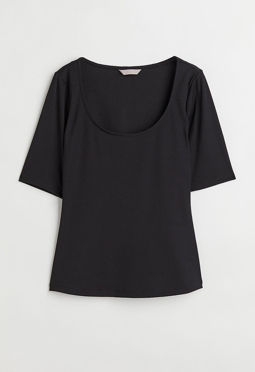 H&M - Ribbed jersey top - black