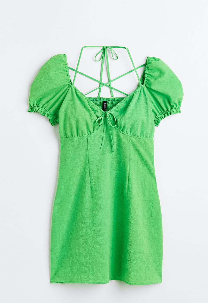 H&M - Puff-sleeved crêpe dress - green