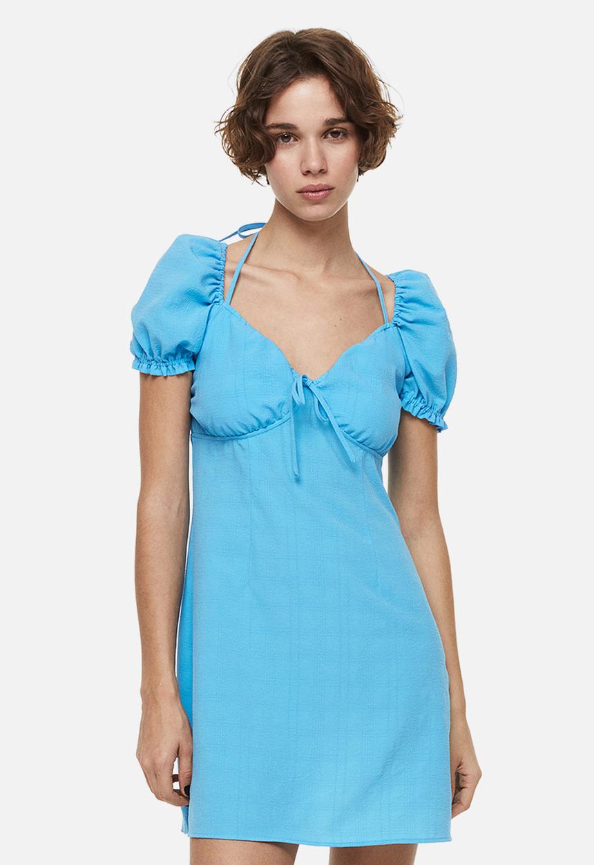 H&M - Puff-sleeved crêpe dress - blue