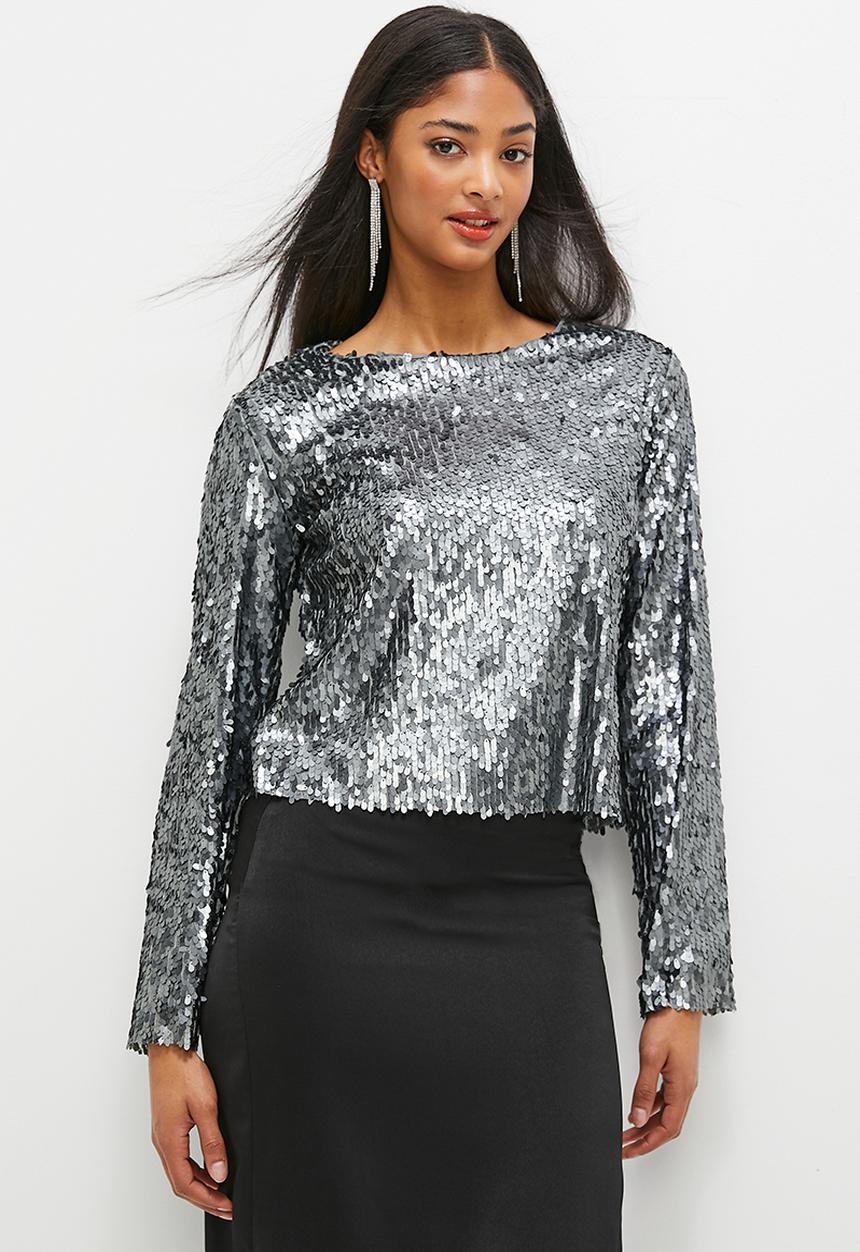 MILLA - Bling Sequin tee - charcoal