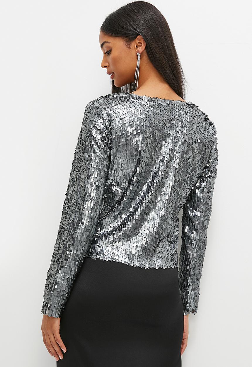 MILLA - Bling Sequin tee - charcoal