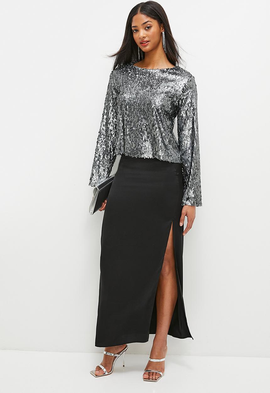 MILLA - Bling Sequin tee - charcoal