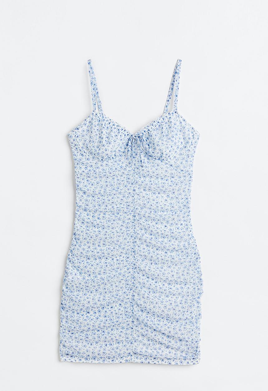 H&M - Gathered mesh dress - white/floral