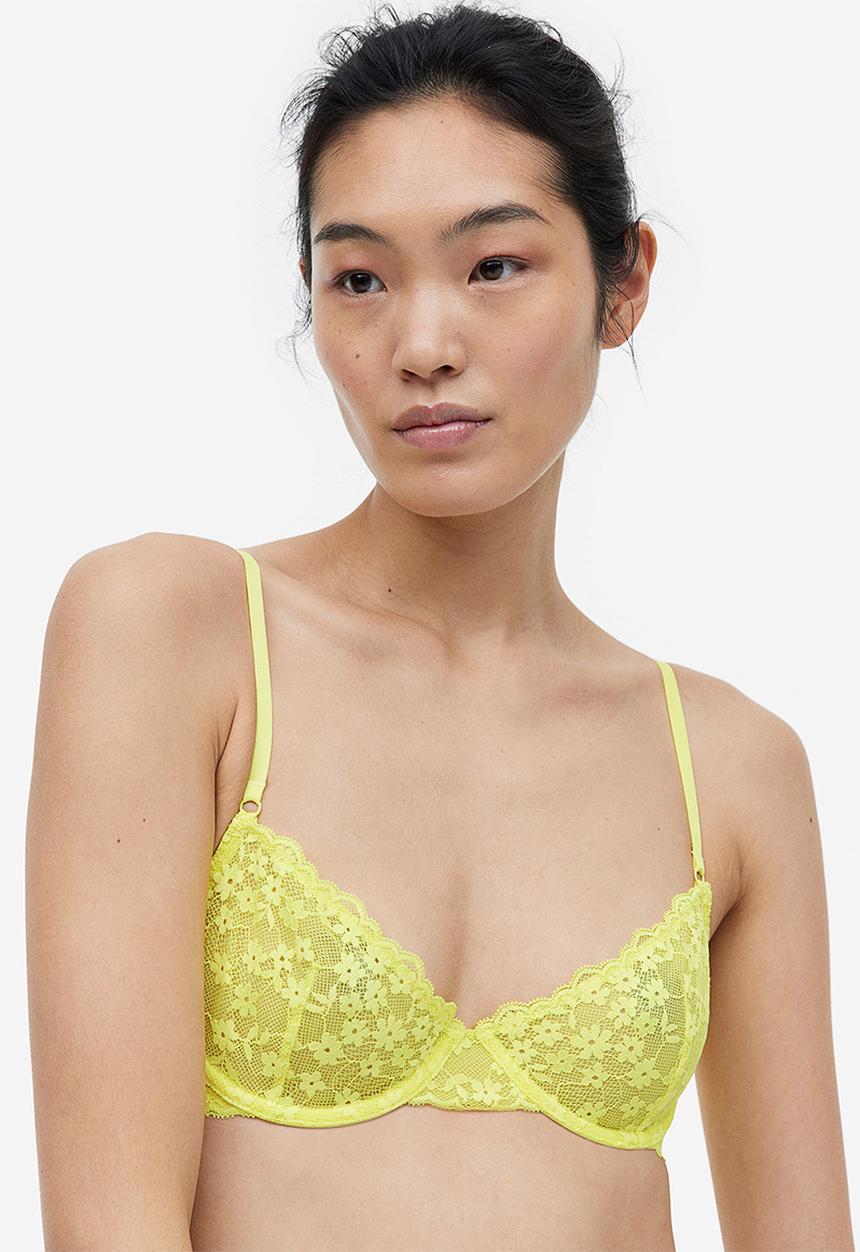 H&M - Non-padded underwired lace bra - yellow