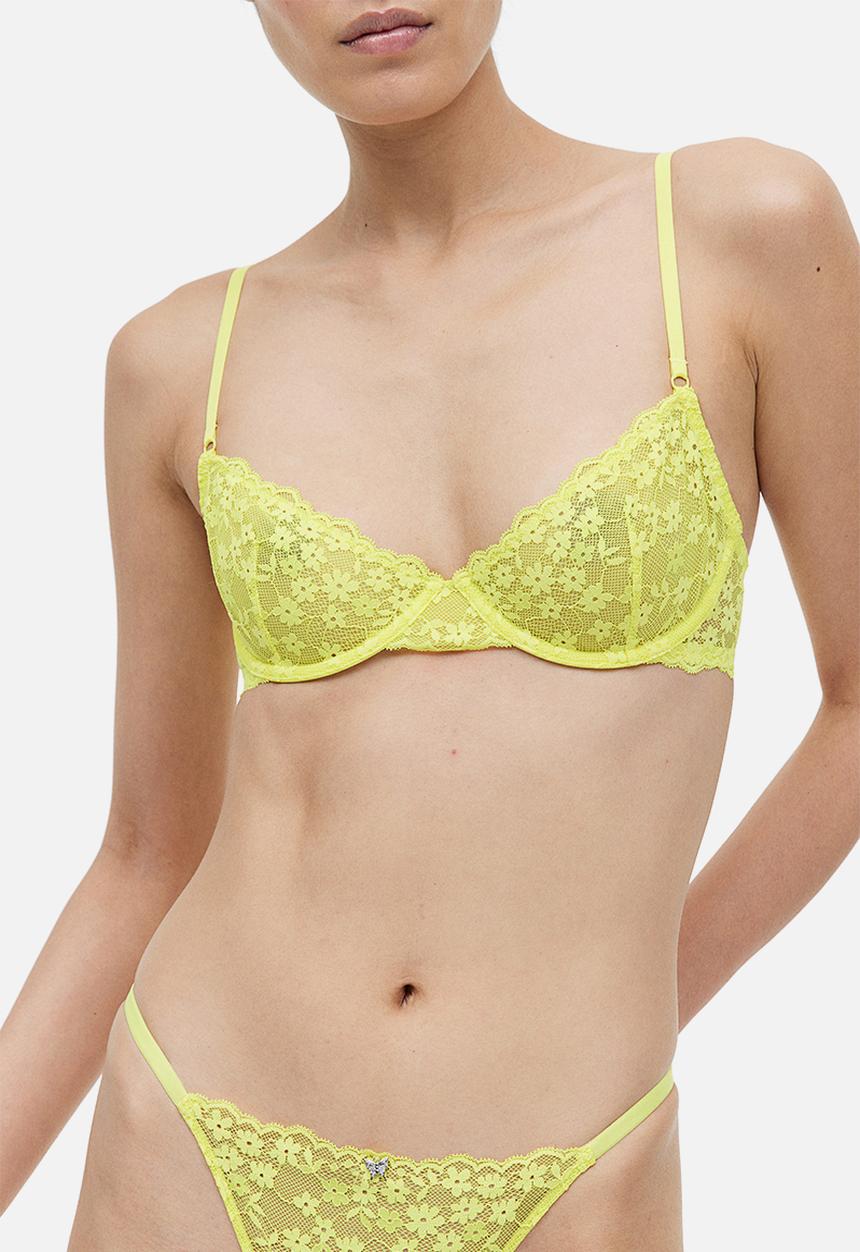 H&M - Non-padded underwired lace bra - yellow