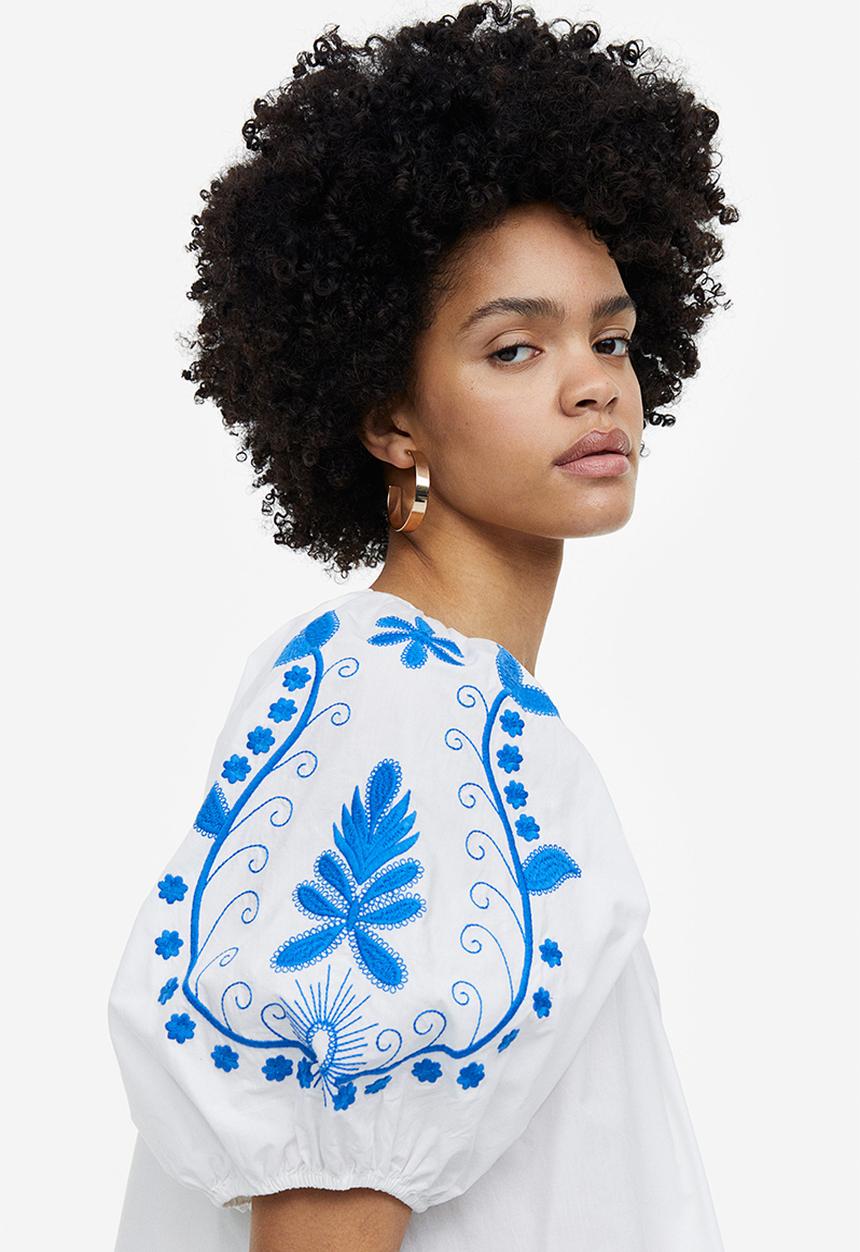 H&M - Embroidered poplin dress - white 