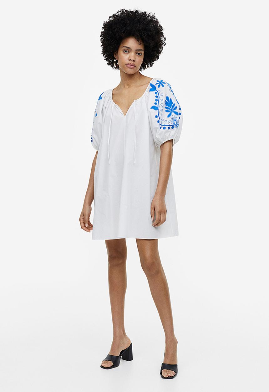 H&M - Embroidered poplin dress - white 