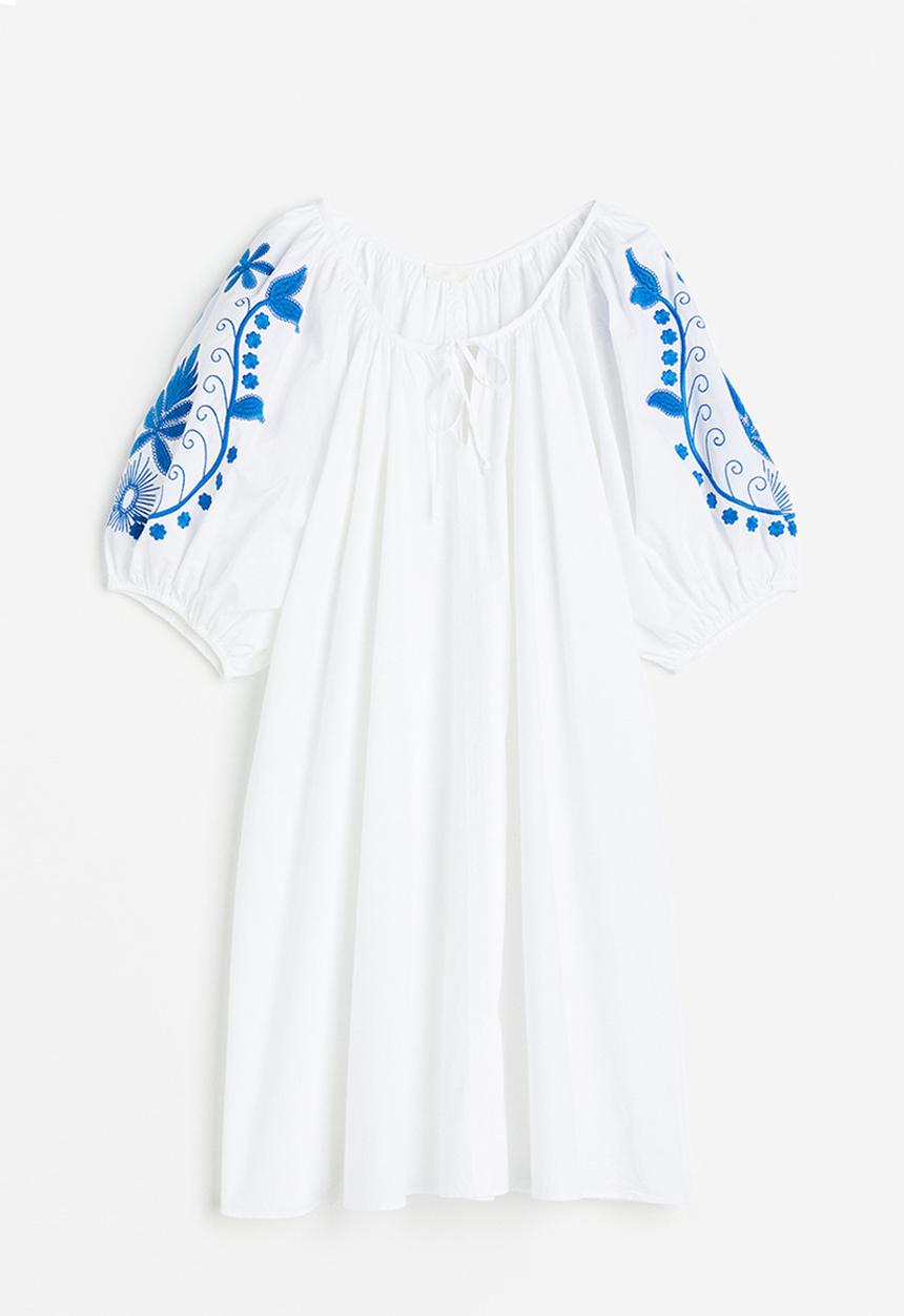 H&M - Embroidered poplin dress - white 