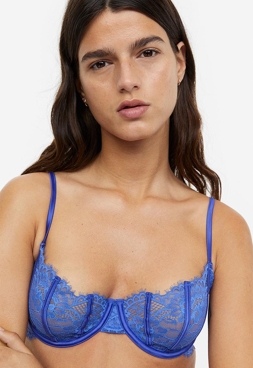 H&M - Non-padded lace balconette bra - blue