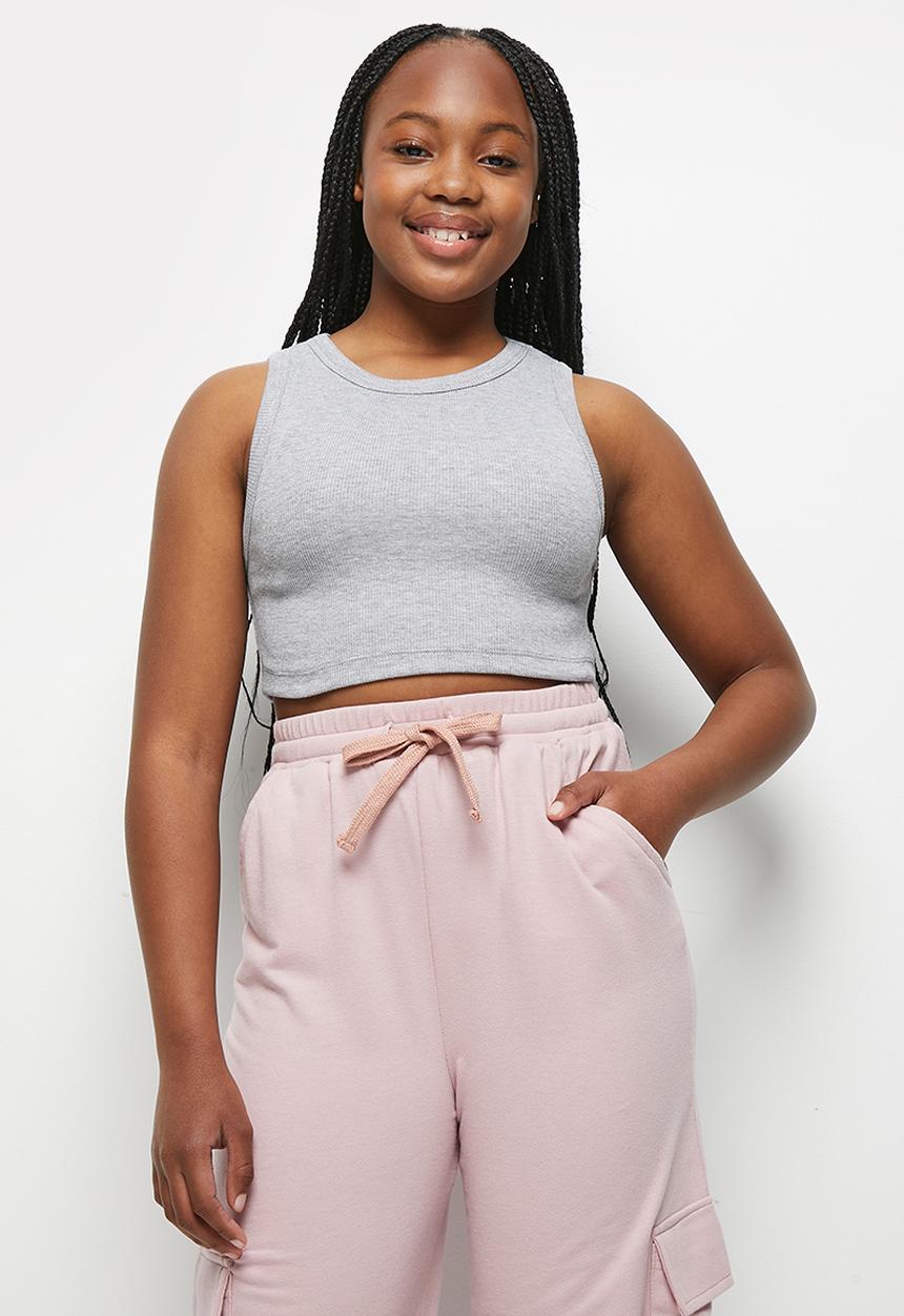 Rebel Republic - Girls Ribbed tank -grey