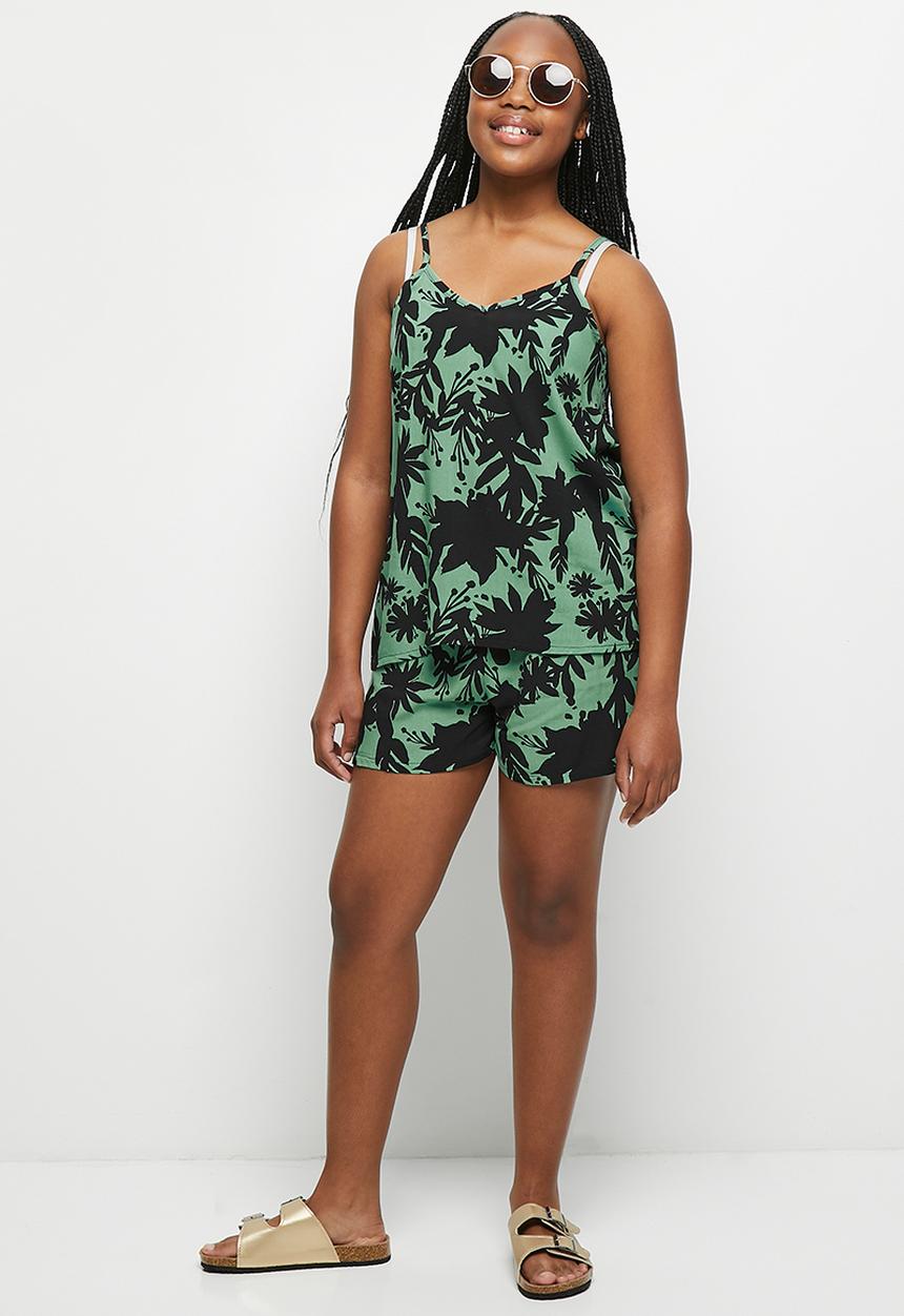 Rebel Republic - Cami & short set - green & black 