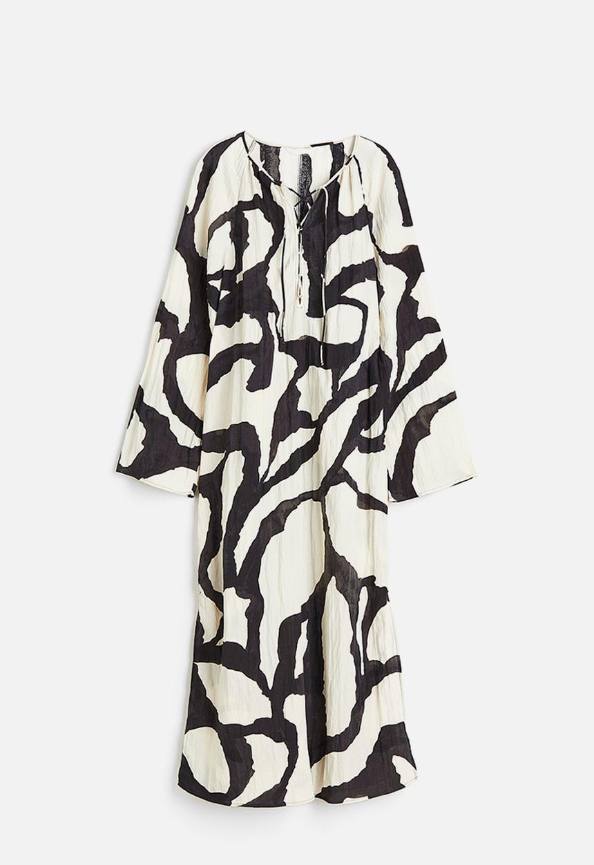 H&M - Lacing-detail crinkled dress - black/patterned