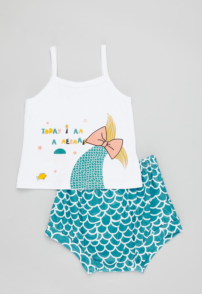 Pop Candy -  Vest and bloomer set - blue & white