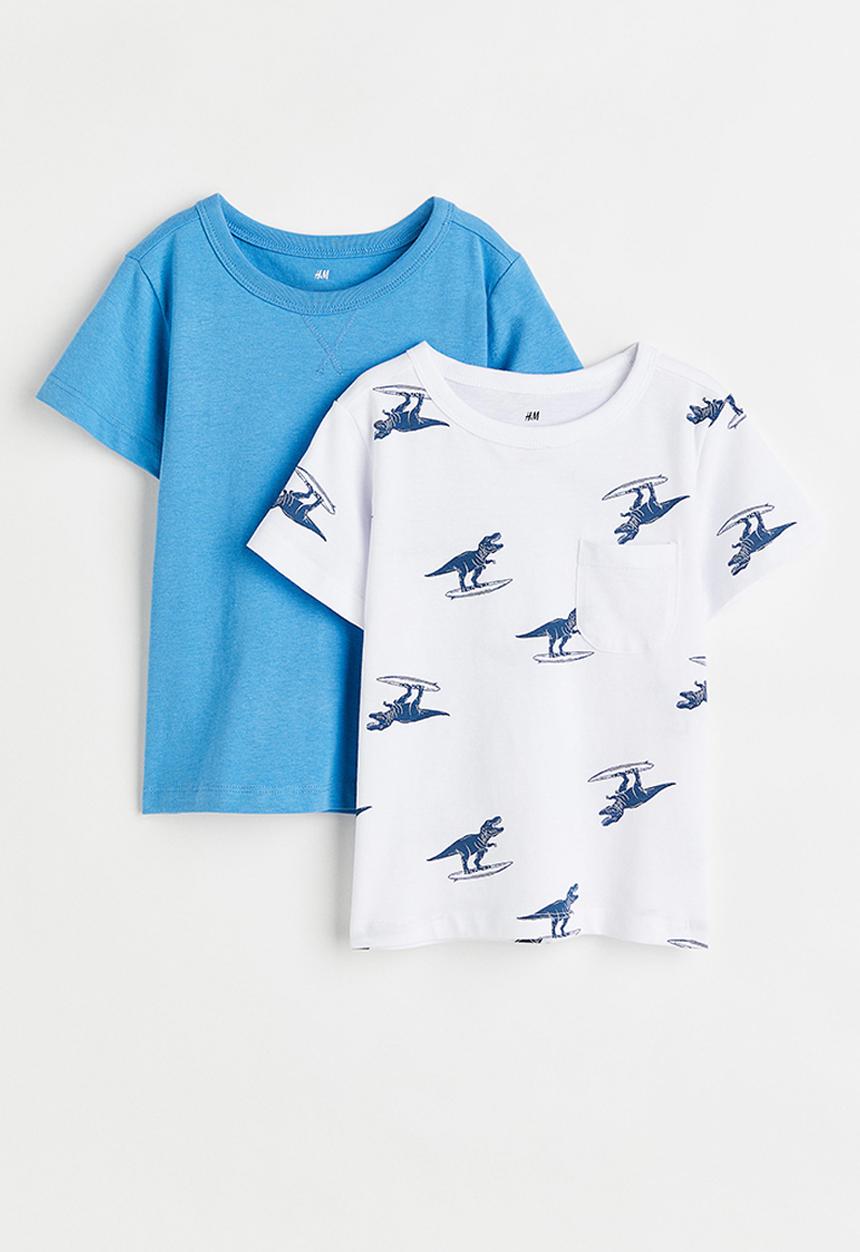 H&M - 2-Pack cotton T-shirts - blue/dinosaurs