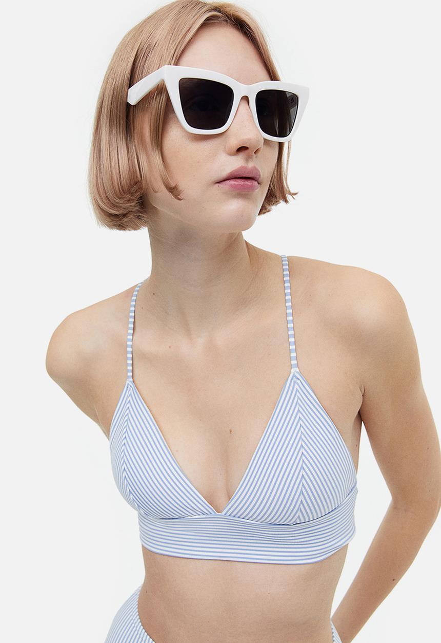 H&M - Padded bikini top - light blue / white striped 