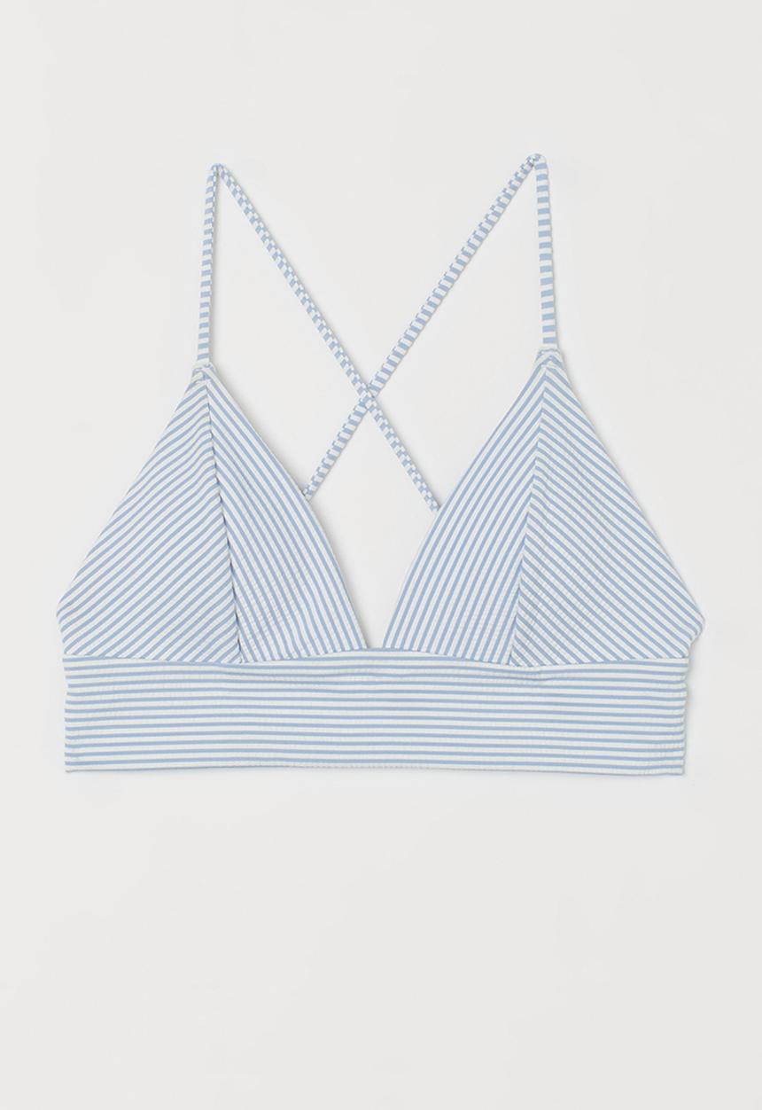 H&M - Padded bikini top - light blue / white striped 