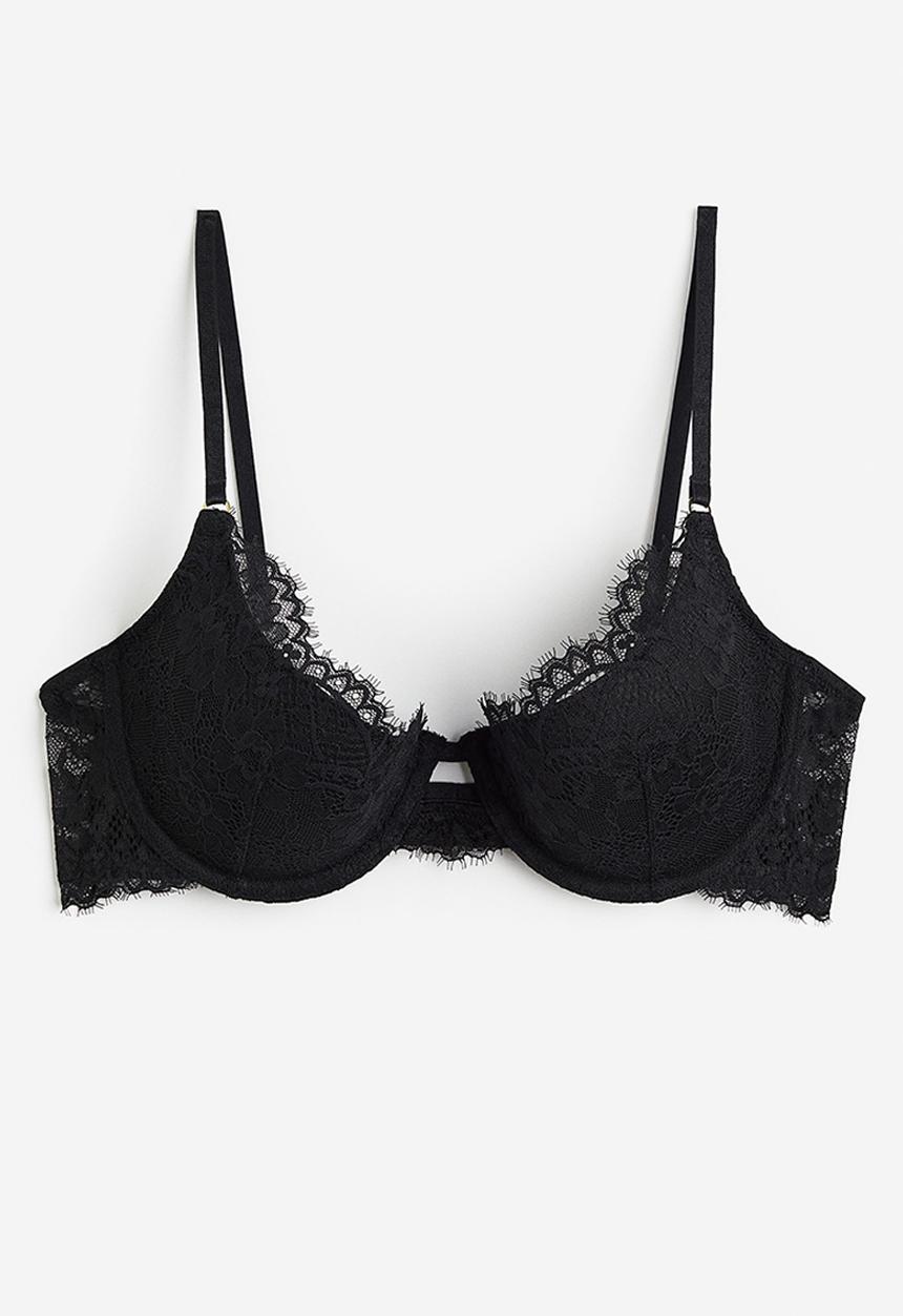 H&M - Padded underwired lace bra - black